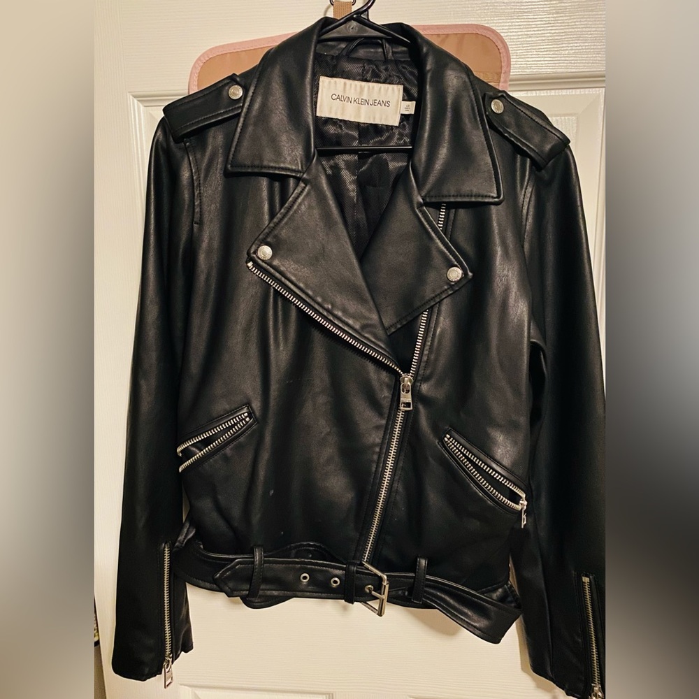 Calvin Klein Jeans Black Patent Leather Moto Jacket